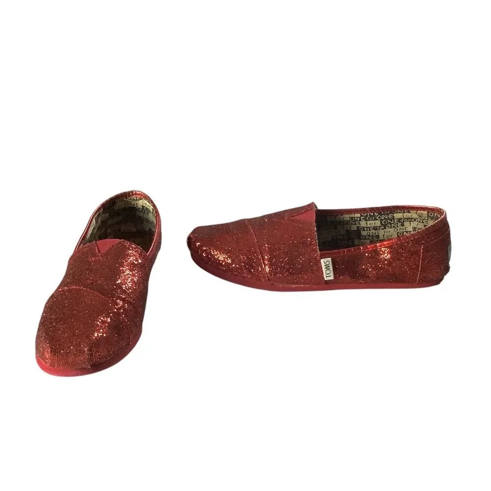 Toms Youth‎ Classic Red Glitter Slip On Shoes Size 5.5 Lightweight Casual Flats